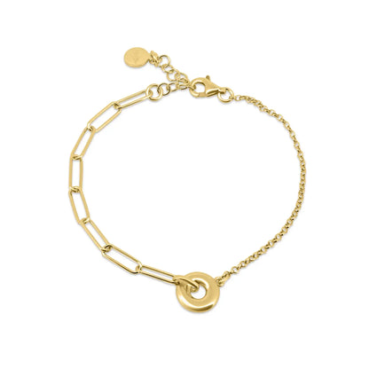 925 Sterling Silver Gold Plated Rolo Paperclip Donut Adjustable Bracelet