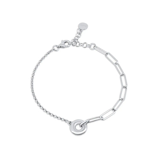 925 Sterling Silver Rhodium Plated Rolo Paperclip Donut Adjustable Bracelet