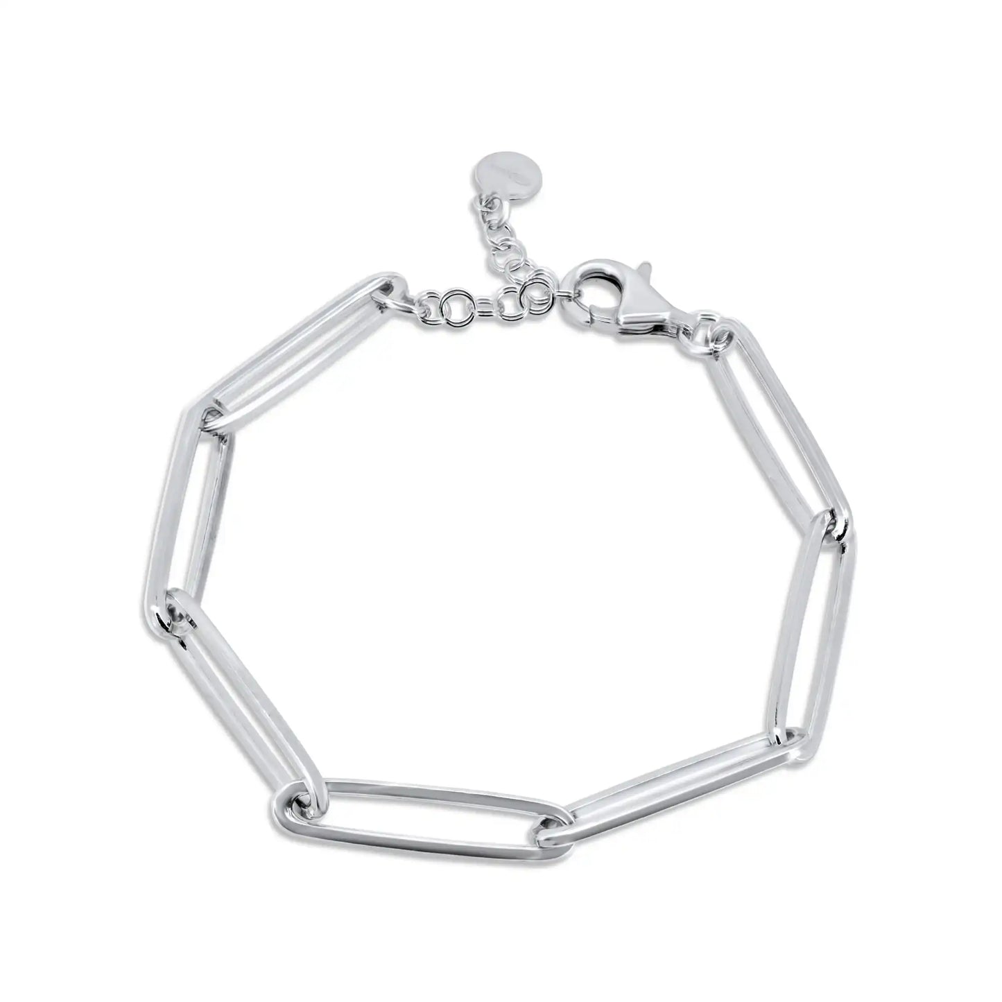 925 Sterling Silver Rhodium Plated Long 5.5mm Paperclip Adjustable Bracelet