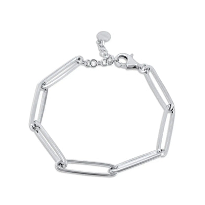 925 Sterling Silver Rhodium Plated Long 5.5mm Paperclip Adjustable Bracelet