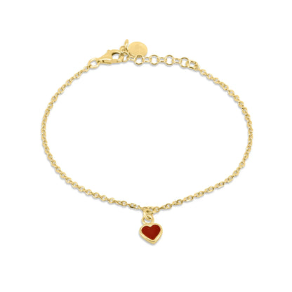 925 Sterling Silver Gold Plated Rolo Link Red Enamel Heart Adjustable Bracelet