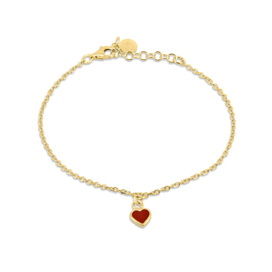 925 Sterling Silver Gold Plated Rolo Link Red Enamel Heart Adjustable Bracelet