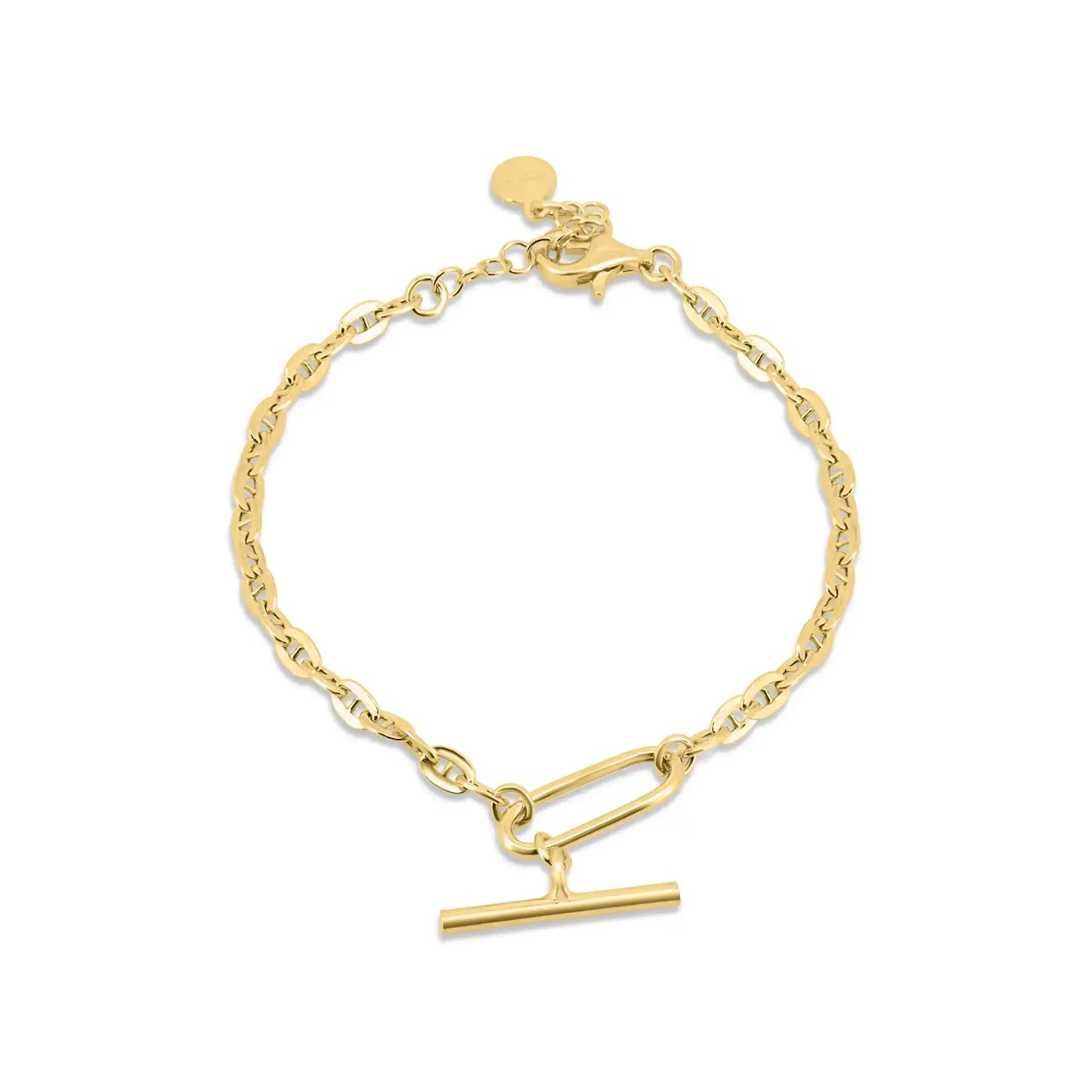925 Sterling Silver Gold Plated Flat Marina Paperclip Bar Adjustable Bracelet
