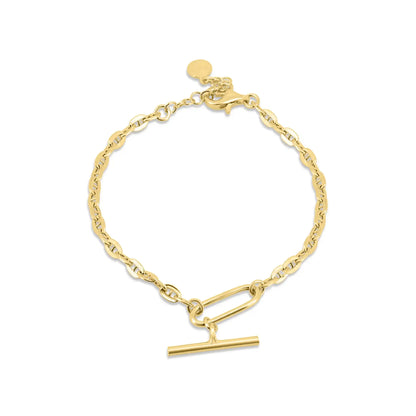 925 Sterling Silver Gold Plated Flat Marina Paperclip Bar Adjustable Bracelet