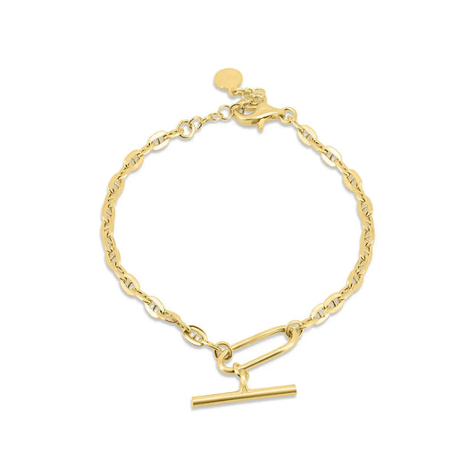 925 Sterling Silver Gold Plated Flat Marina Paperclip Bar Adjustable Bracelet