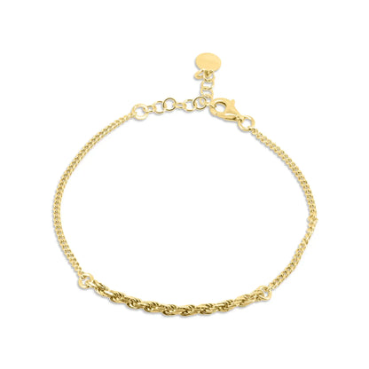 925 Sterling Silver Gold Plated Curb Single Strand Rope Adjustable Bracelet