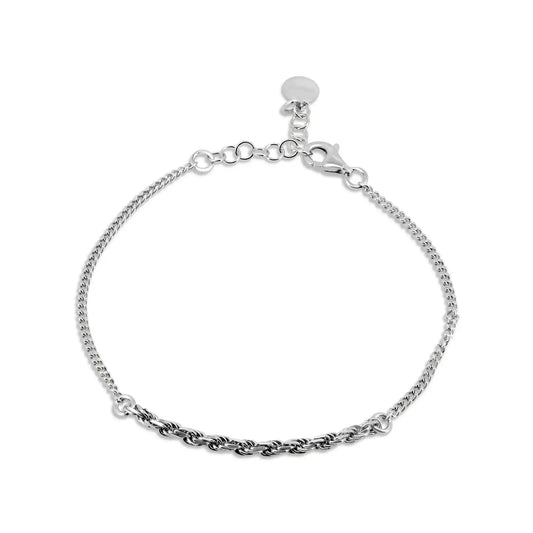 925 Sterling Silver Rhodium Plated Curb Single Strand Rope Adjustable Bracelet