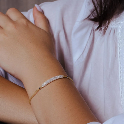 925 Silver Gold Plated Mesh CZ Center Italian Bracelet