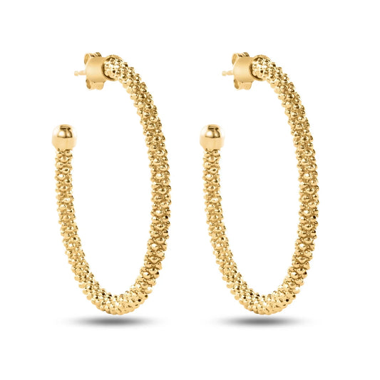 925 Sterling Silver Clearance- Sterling Gold Plated Beaded Semi Hoop Earrings