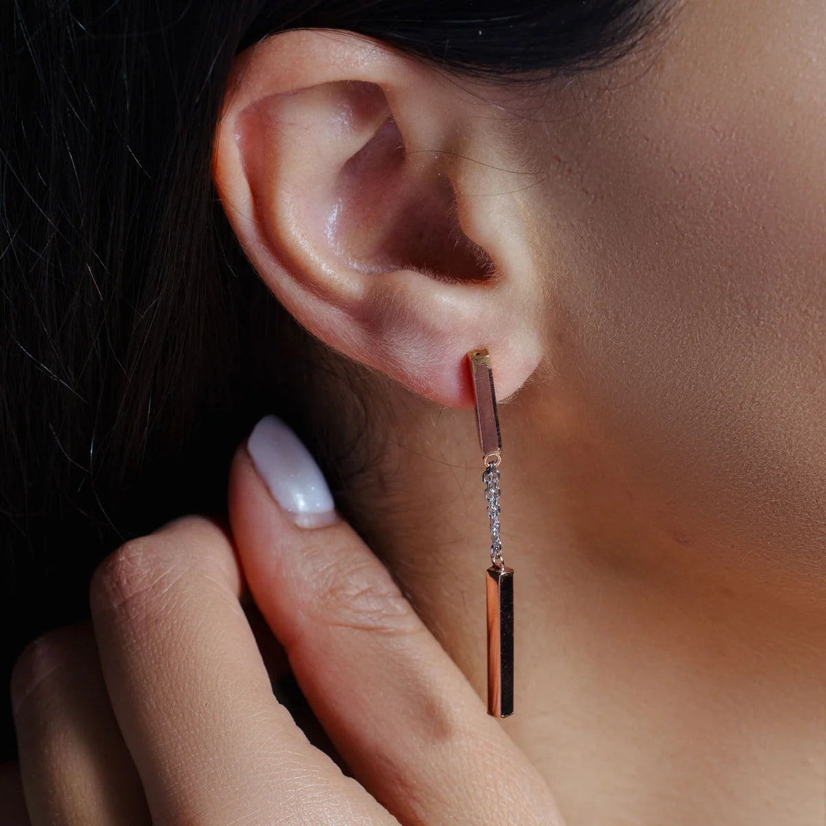 925 Silver Gold Plated Danging Bar Earrings