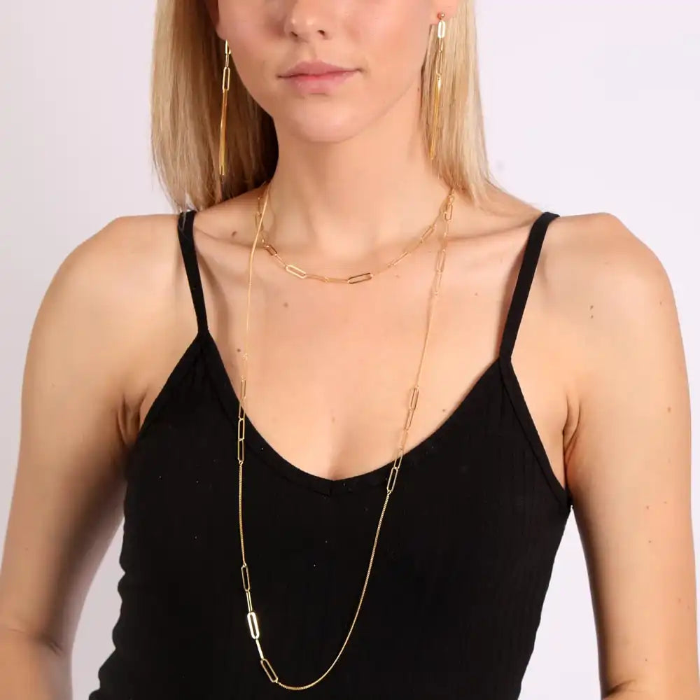 925 Sterling Silver Gold Plated Dangling Ball Paperclip Earring