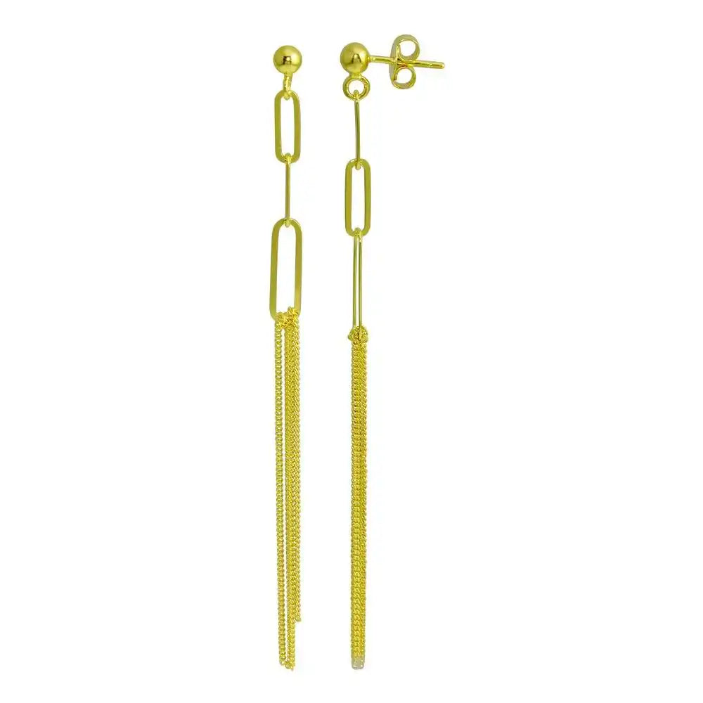 925 Sterling Silver Gold Plated Dangling Ball Paperclip Earring