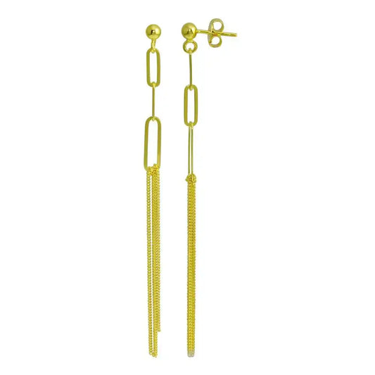 925 Sterling Silver Gold Plated Dangling Ball Paperclip Earring
