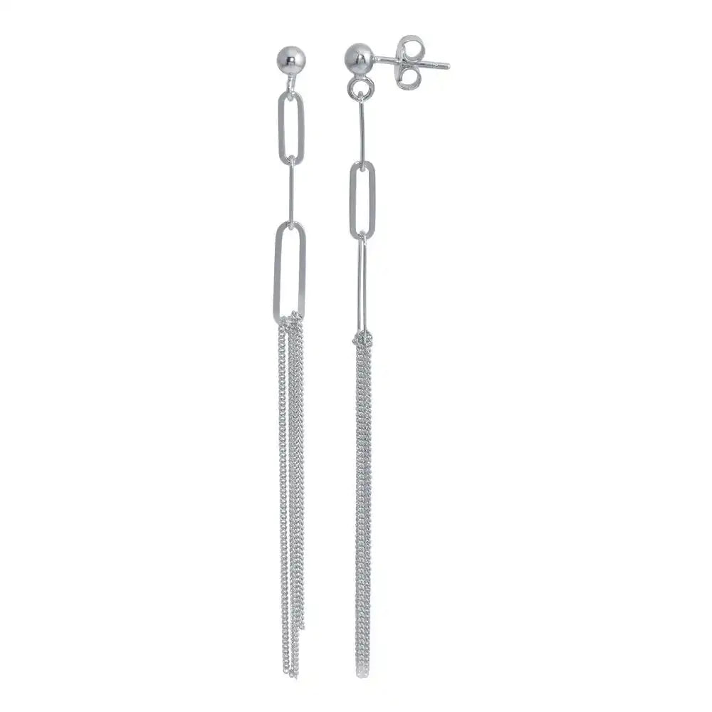 925 Sterling Silver Rhodium Plated Dangling Ball Paperclip Earring