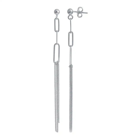 925 Sterling Silver Rhodium Plated Dangling Ball Paperclip Earring