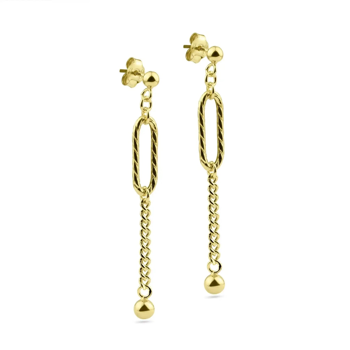 925 Sterling Silver Gold Plated Dangling Ball Textured Paperclip Earring