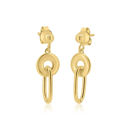 925 Sterling Silver Gold Plated Dangling Donut Paperclip Stud Earrings