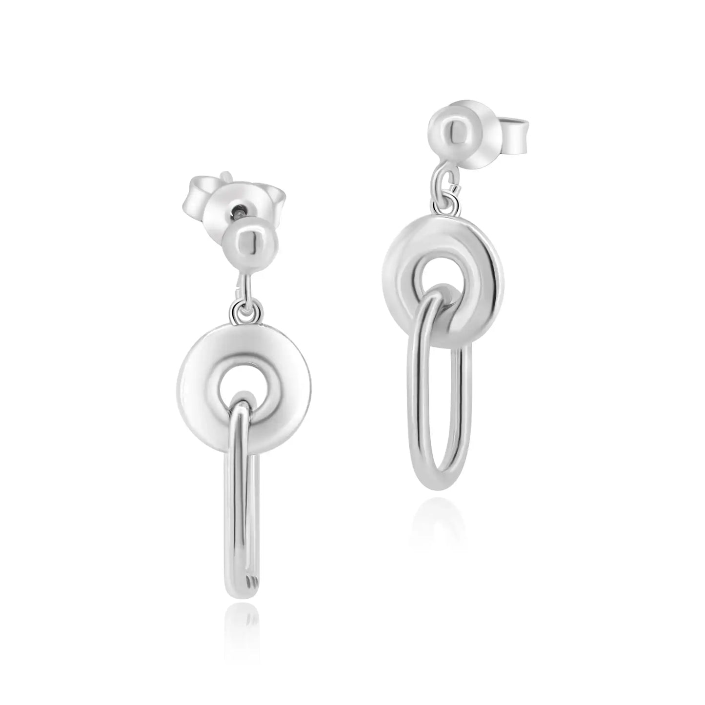 925 Sterling Silver Rhodium Plated Dangling Donut Paperclip Stud Earrings