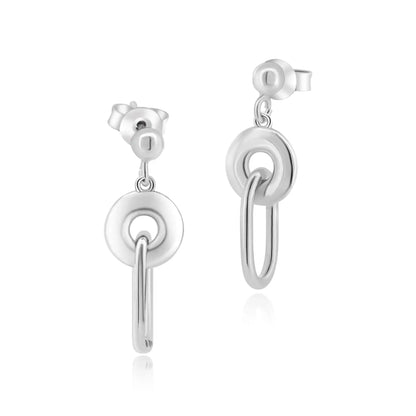925 Sterling Silver Rhodium Plated Dangling Donut Paperclip Stud Earrings