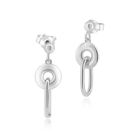 925 Sterling Silver Rhodium Plated Dangling Donut Paperclip Stud Earrings