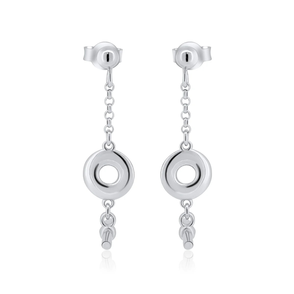 925 Sterling Silver Rhodium Plated Dangling Donut Bar Stud Earrings