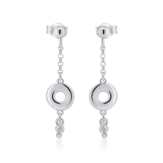 925 Sterling Silver Rhodium Plated Dangling Donut Bar Stud Earrings