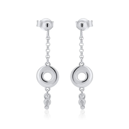 925 Sterling Silver Rhodium Plated Dangling Donut Bar Stud Earrings