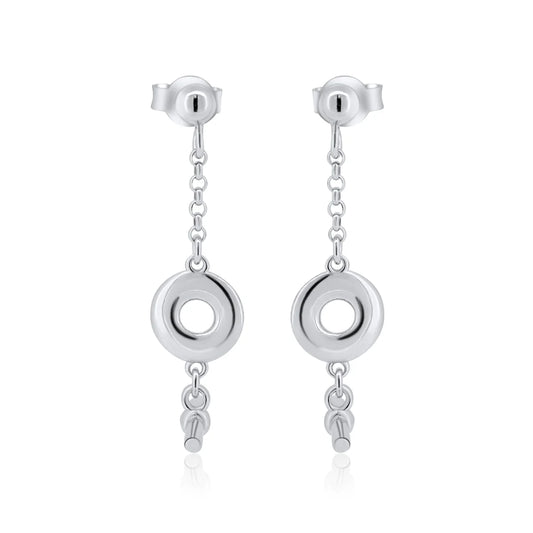 925 Sterling Silver Rhodium Plated Dangling Donut Bar Stud Earrings
