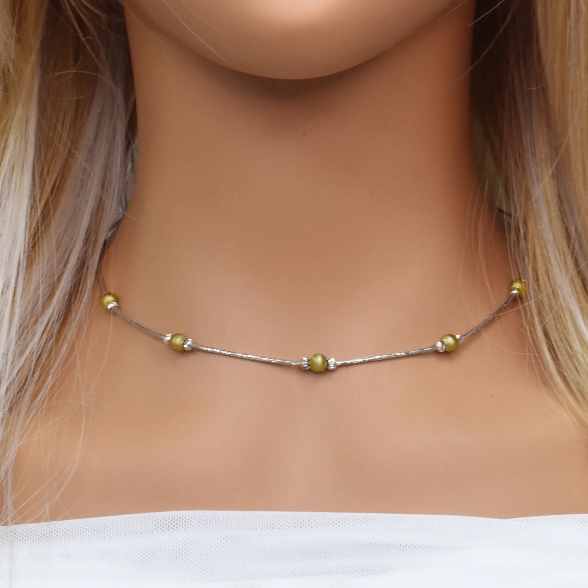925 Sterling Silver Black & Rhodium Plated Italian Beaded Necklace