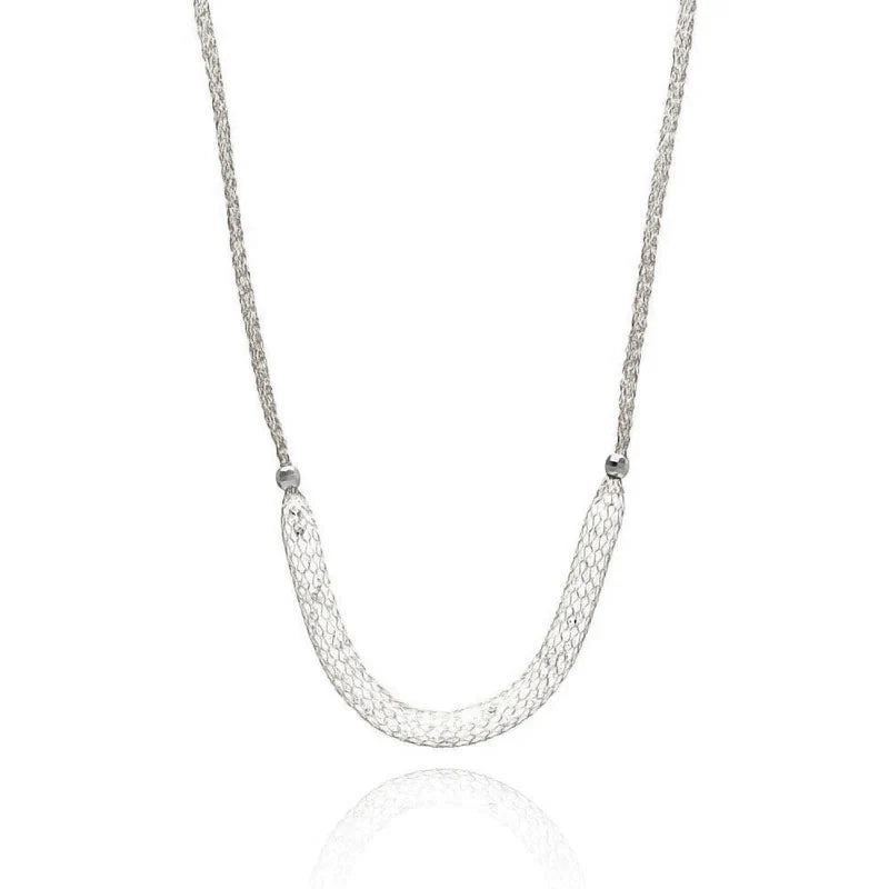 925 Sterling Silver Rhodium Plated Mesh Necklace Filled with CZ
