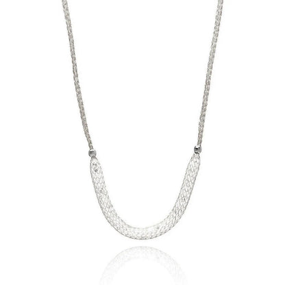 925 Sterling Silver Rhodium Plated Mesh Necklace Filled with CZ