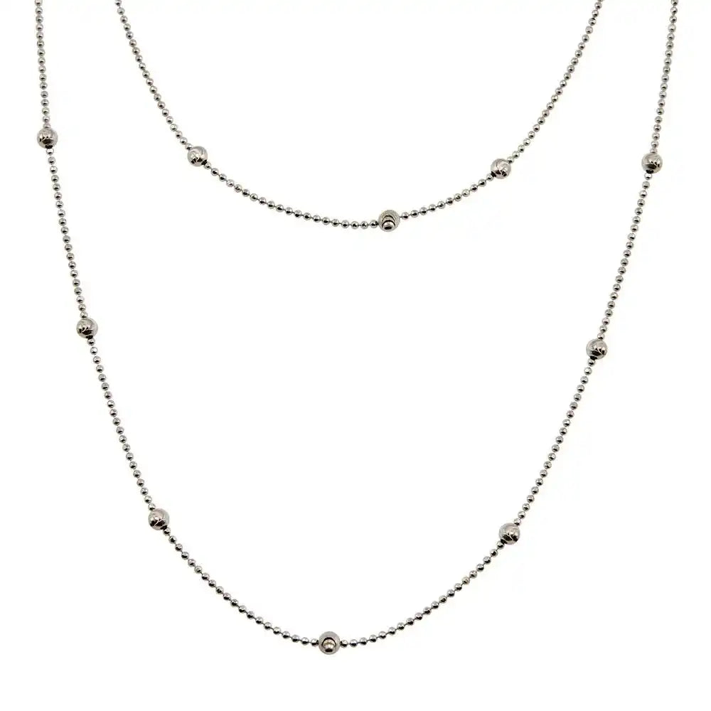 925 Sterling Silver Rhodium Plated Beaded Chain Necklace