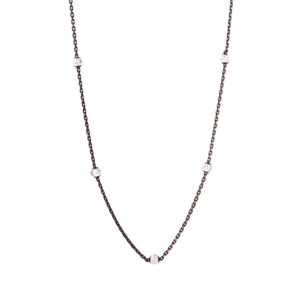925 Silver Diamond Cut Beaded Two-Tone Black Rhodium Plated Italian Necklace