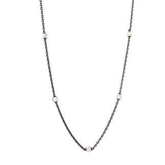 925 Silver Diamond Cut Beaded Two-Tone Black Rhodium Plated Italian Necklace