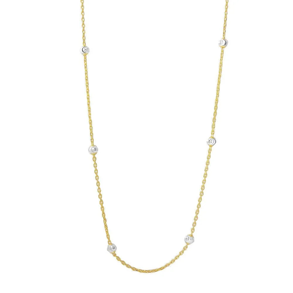 925 Sterling Silver Diamond Cut Beaded Two-Tone Gold Plated Italian Necklace