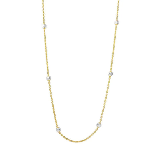 925 Sterling Silver Diamond Cut Beaded Two-Tone Gold Plated Italian Necklace