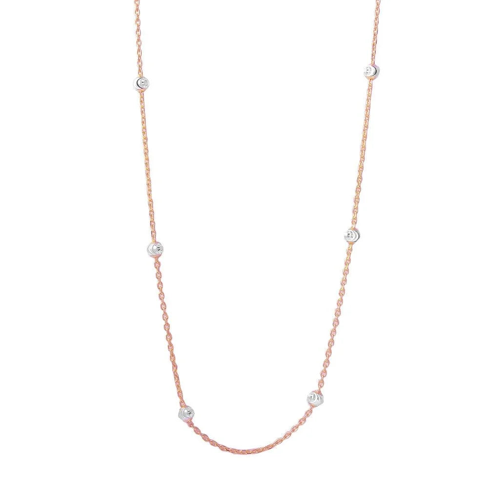 925 Silver Diamond Cut Beaded Two-Tone Rose Gold Plated Italian Necklace