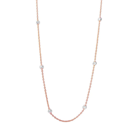 925 Silver Diamond Cut Beaded Two-Tone Rose Gold Plated Italian Necklace