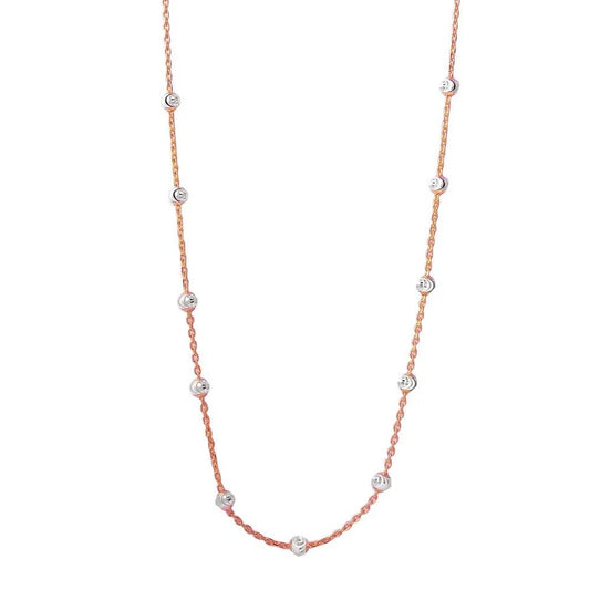 925 Sterling Silver Rose Gold Plated Multi Diamond Cut Beads Two-Tone Rose Gold Plated Italian Necklace
