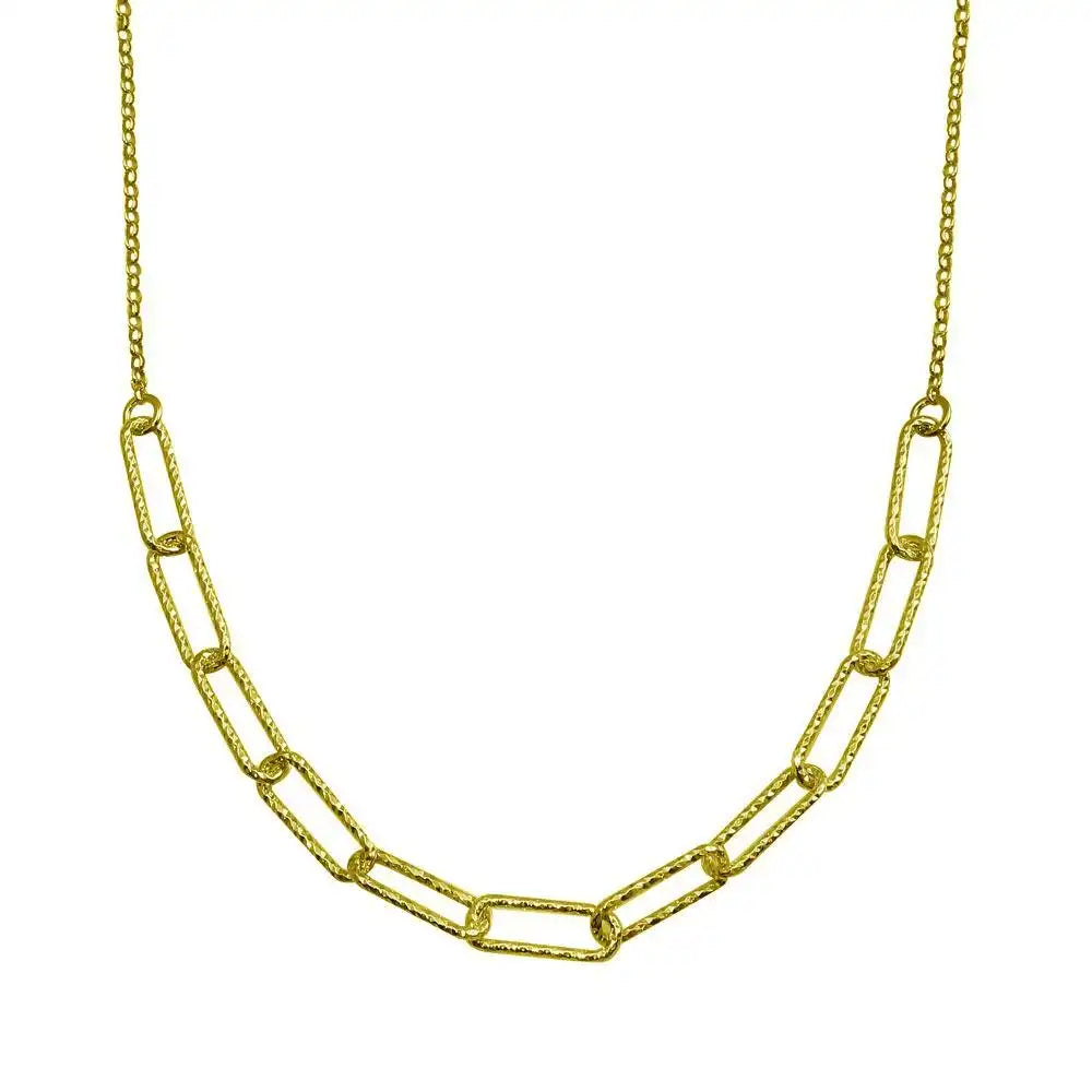 925 Sterling Silver Gold Plated Diamond Cut Link Chain Necklace