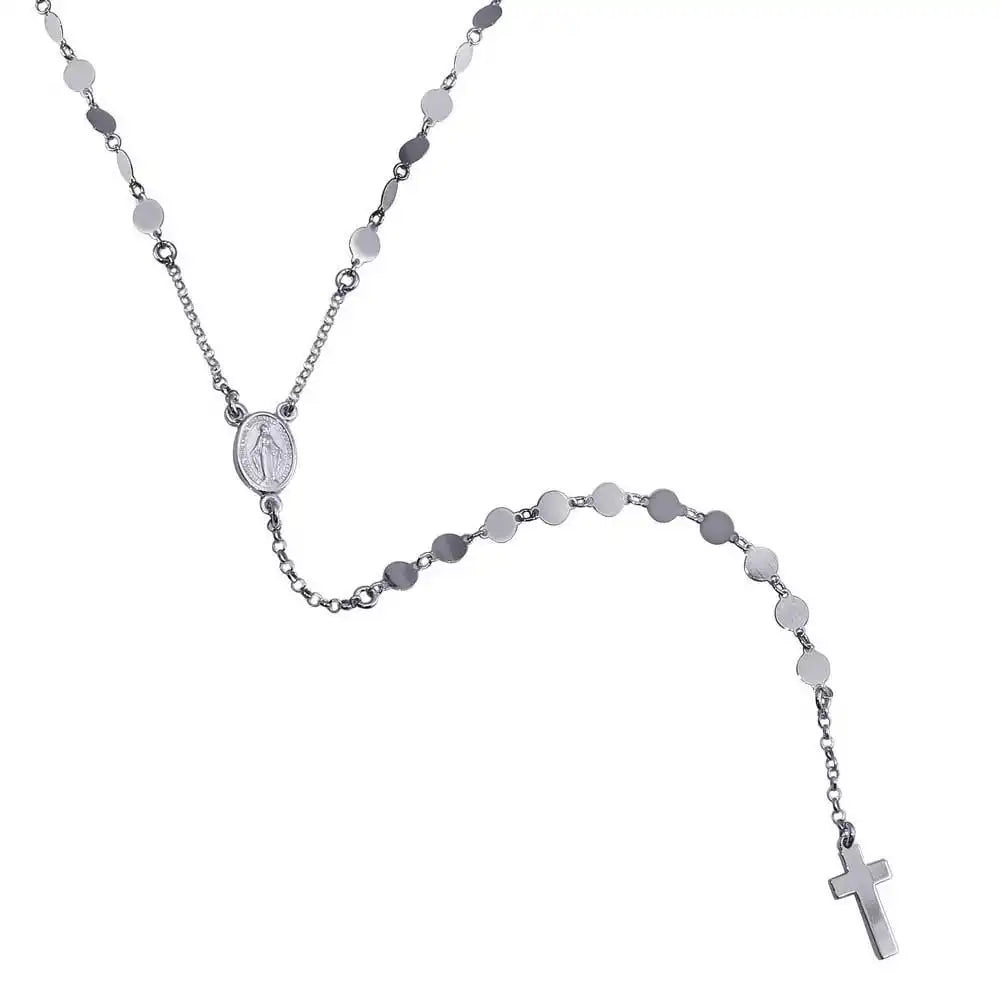 925 Sterling Silver Rhodium Plated Confetti Rosary Chain Necklace