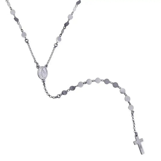 925 Sterling Silver Rhodium Plated Confetti Rosary Chain Necklace