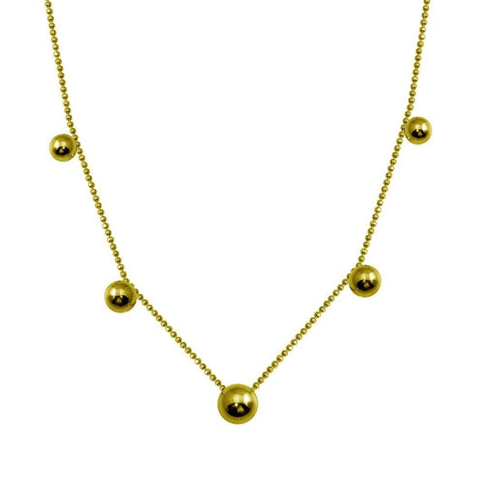 925 Sterling Silver Gold Plated 5 Beads Diamond Cut Link Necklace
