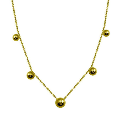 925 Sterling Silver Plated 5 Beads Diamond Cut Link Chain Necklace
