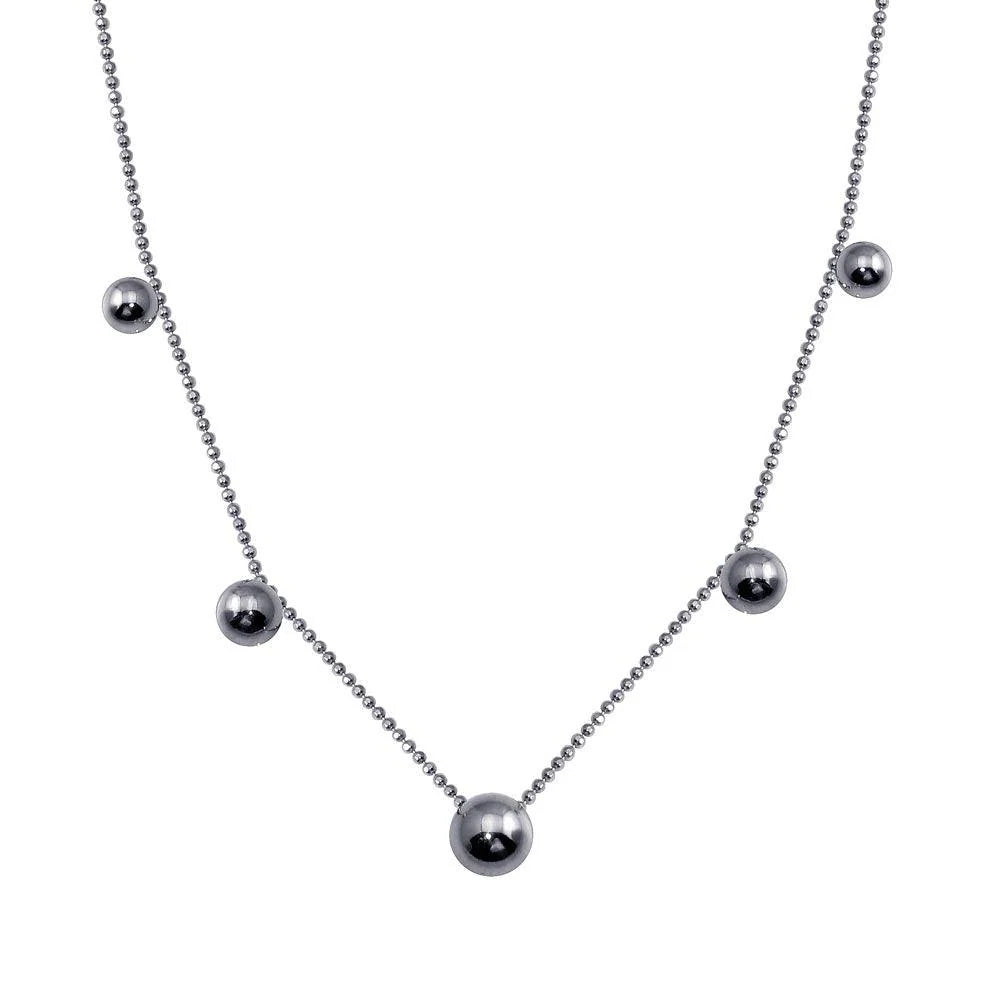 925 Sterling Silver Plated 5 Beads Diamond Cut Link Chain Necklace