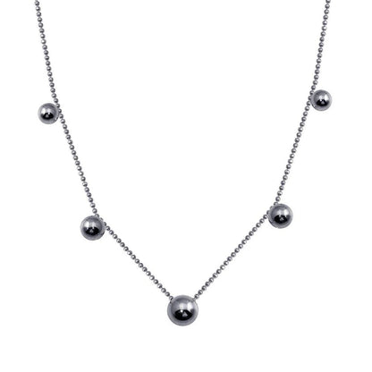 925 Sterling Silver Plated 5 Beads Diamond Cut Link Chain Necklace