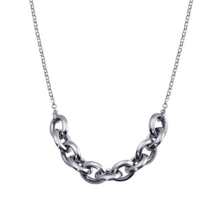 925 Sterling Silver Rhodium Plated Large Link Center Necklace