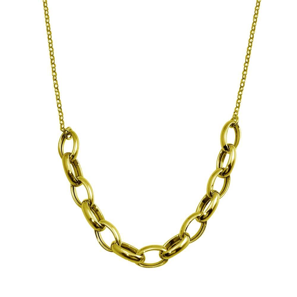 925 Sterling Silver Gold Plated Large Oval Link Center Necklace