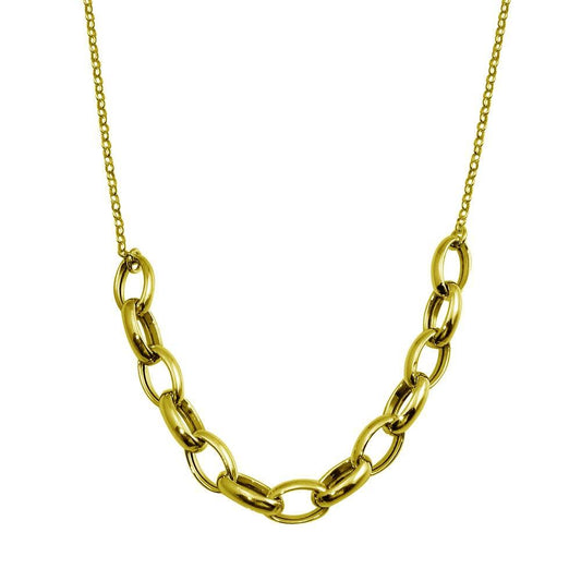 925 Sterling Silver Gold Plated Large Oval Link Center Necklace