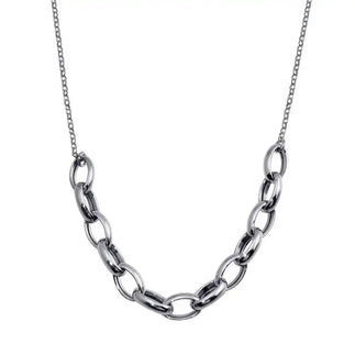 925 Sterling Silver Rhodium Plated Large Oval Link Center Necklace